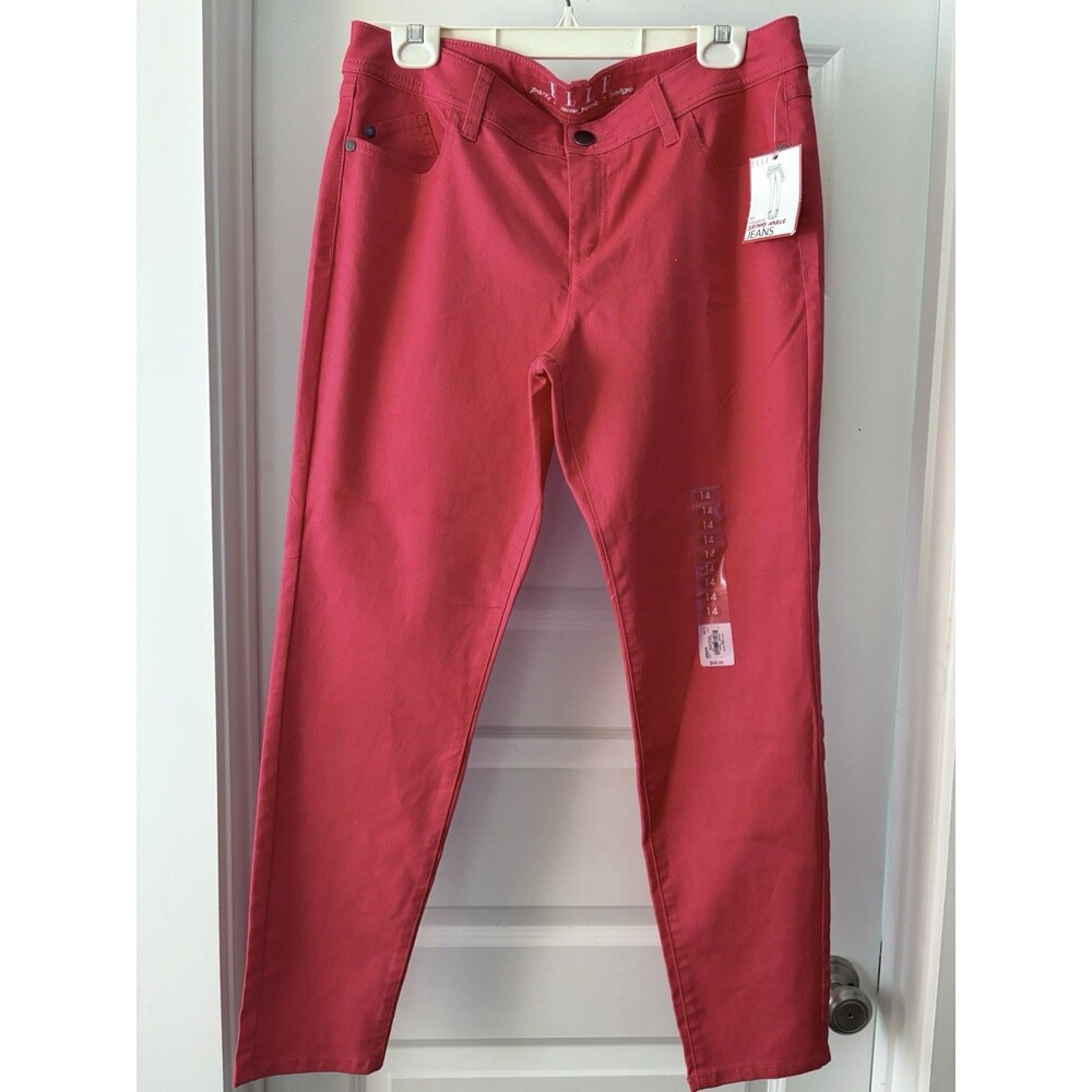 ELLE Womens Jeans Size 14 Coral Pink L/Red Skinny Ankle Stretch Pants NWT *READ*